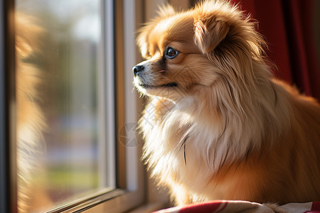 窗前独自倚望的小狗图片