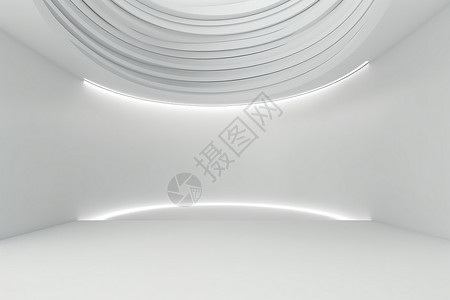 圆形灯纯白空间内的圆形天花板背景