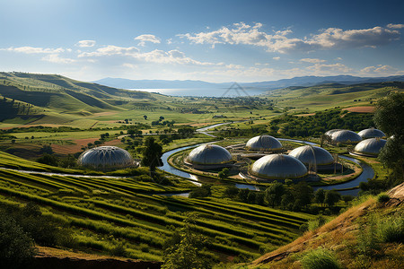 生态河流山谷中的现代农场设计图片
