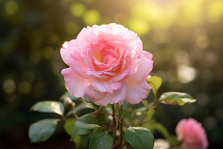 粉色玫瑰娇嫩的叶子高清图片