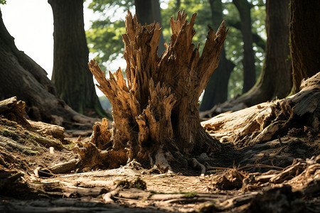 森林中的树桩背景图片