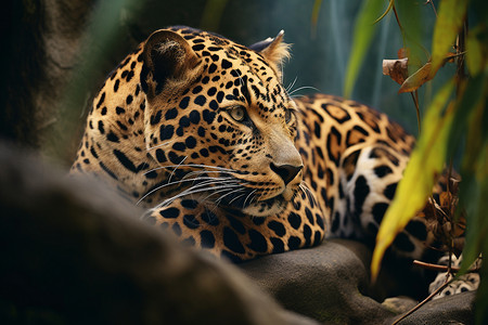 豹，美洲豹丛林中的美丽豹背景