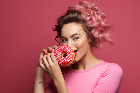 粉色甜甜圈甜蜜时刻女孩背景