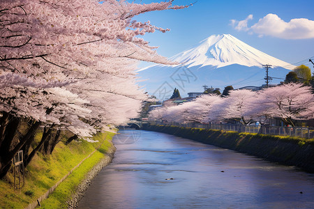 樱花江上的山景图片
