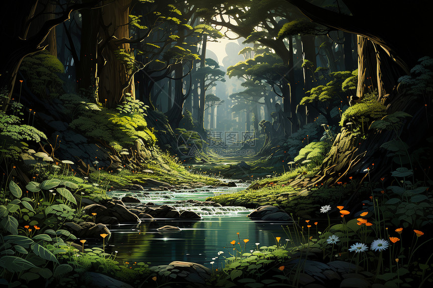 森林中的小溪图片