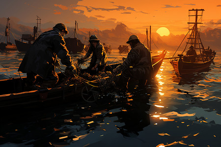 捕鱼的渔民图片