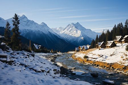 雪地山脉的冬季美景图片