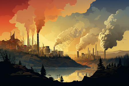 工业大气污染焚烧生物质工厂插画