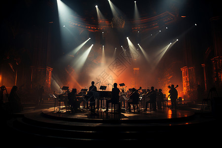 波尔卡舞交响乐团在舞台上排列背景