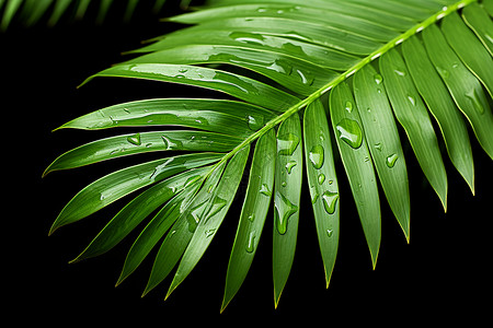 沾满雨滴的棕榈叶背景图片