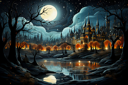 童话般的林中城堡背景图片