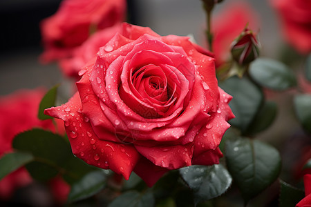 雨后沾满雨滴的红玫瑰图片