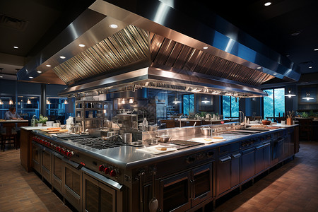一体式厨房大型餐厅一体式料理台设计图片