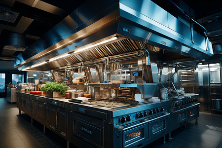 大型厨房科技感智能一体式料理台设计图片