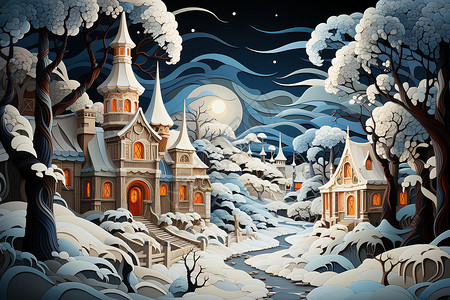 雪后梦幻的童话小镇背景图片
