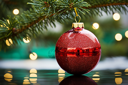 闪耀的圣诞树装饰球图片