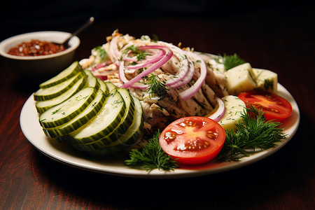 盘中传统的蔬菜沙拉图片