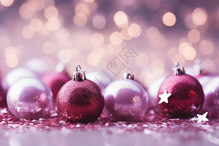 庆祝圣诞节的粉色装饰球背景图片