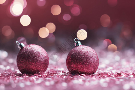 粉色的闪亮圣诞树装饰球背景图片