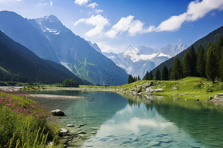 风景如画的高山湖泊景观图片