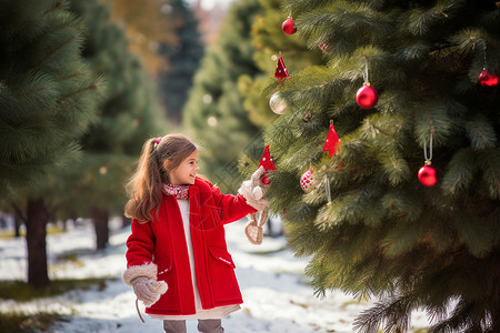 圣诞节户外玩耍的小女孩背景图片