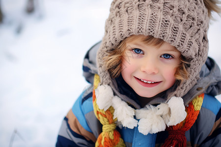 冬季开心玩耍的小男孩图片