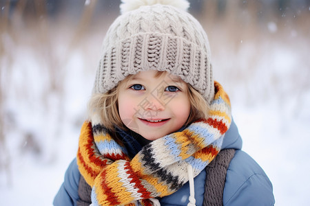 雪地中呆萌的小男孩图片