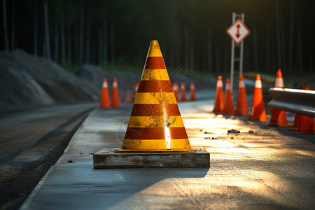 道路上明显的警示路障高清图片