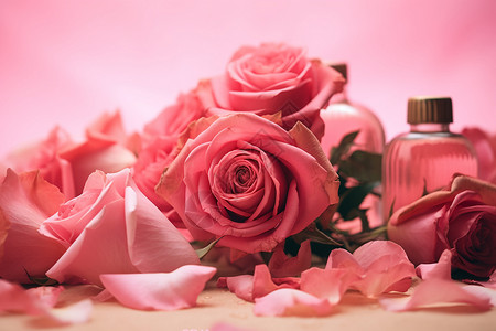 绽放的粉红色玫瑰花背景图片