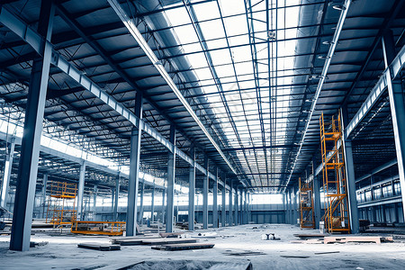 钢材结构现代工业仓库的钢结构背景