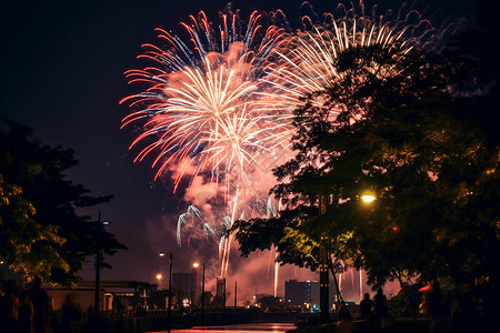 绚丽唯美烟花城市夜空中壮观的烟花背景