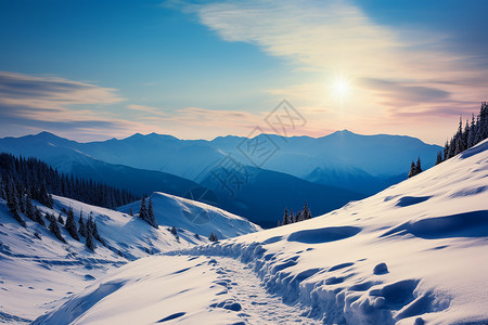 冬日山脉中的道路图片