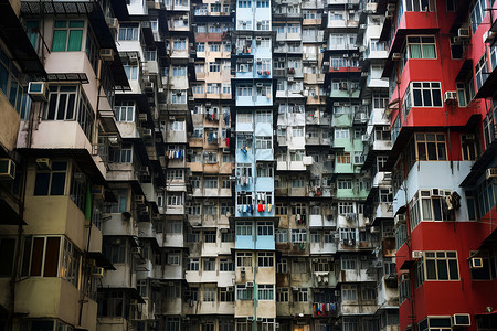 繁华阳台城市中拥挤的居民住宅区背景