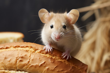 趴在面包上的老鼠图片