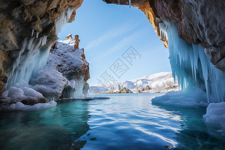 河水结冰冰冷的河水冰川背景