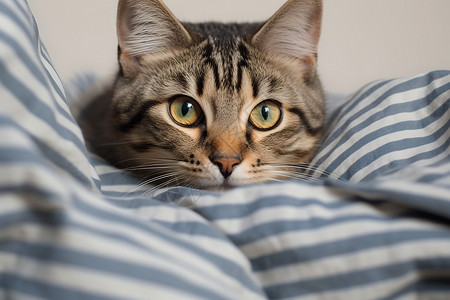 床上趴着的可爱小猫图片