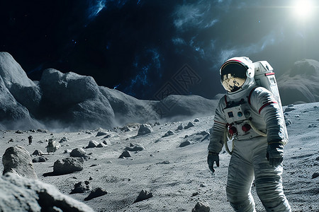 月球探险的太空人（创意合成）图片