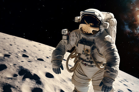 站在月球表面的宇航员图片