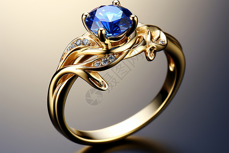 蓝色宝石镶嵌的戒指图片