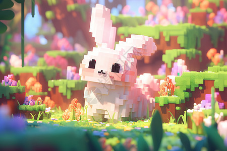 像素风林间的小兔子背景图片