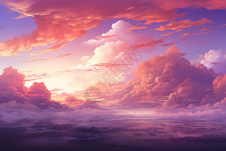 日落颜色颜色艳丽的云层景观插图插画
