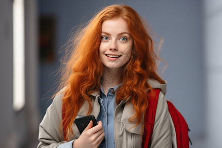 红发女学生背景图片