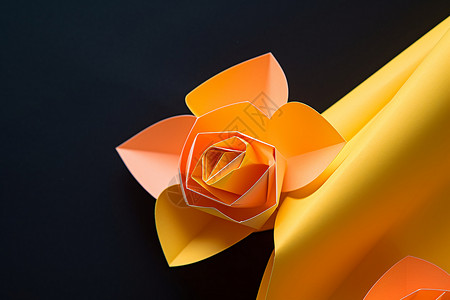 橙色剪纸祥云柠檬黄色花朵折纸背景