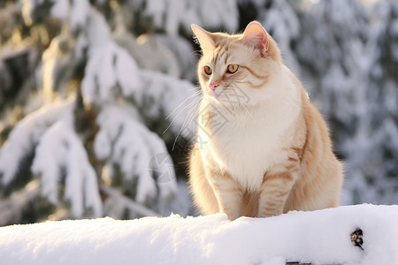 雪中眺望的橘色小猫高清图片