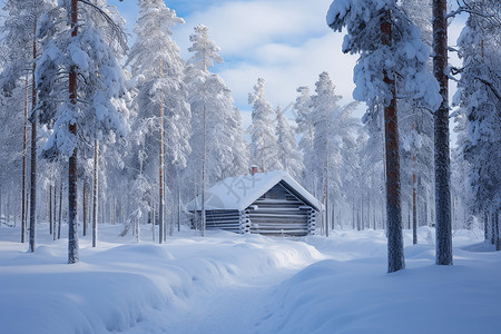 冬季雪后童话般的木屋图片