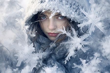 冬季霜挂的美丽女子写真背景图片