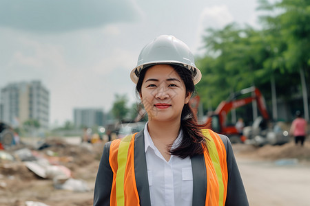 建筑工地上的女性工程师背景图片