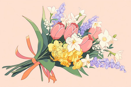 素雅的郁金香花束插图图片