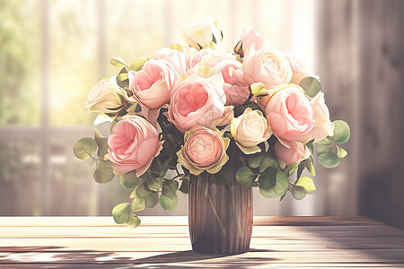 优雅的玫瑰花瓶装饰背景图片