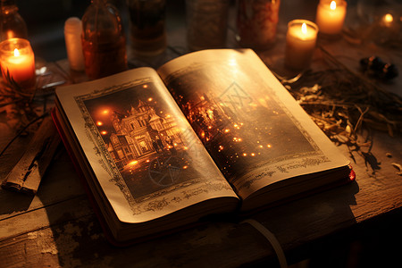 桌面上摊开的古代书籍背景图片